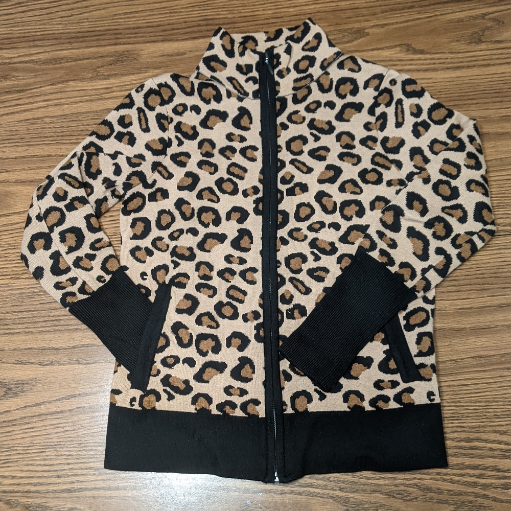 Rachel Zoe Leopard Print Full Zip Sweater XS - Picture 2 of 7